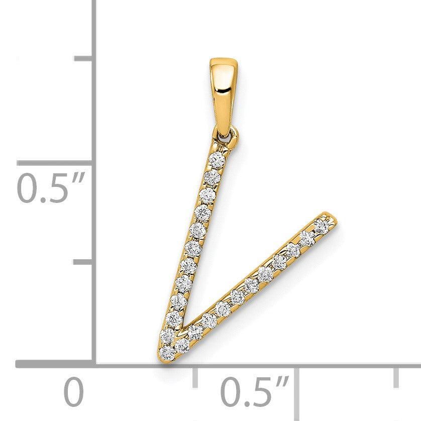 14K Diamond Letter V Initial Pendant