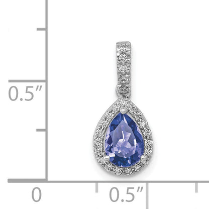 14k White Gold .75 Pear Tanzanite and Diamond Halo Pendant
