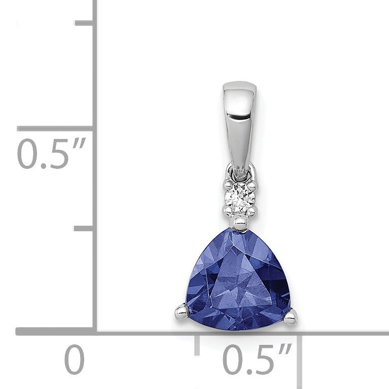 14k White Gold Trillion .90 Tanzanite and Diamond Pendant