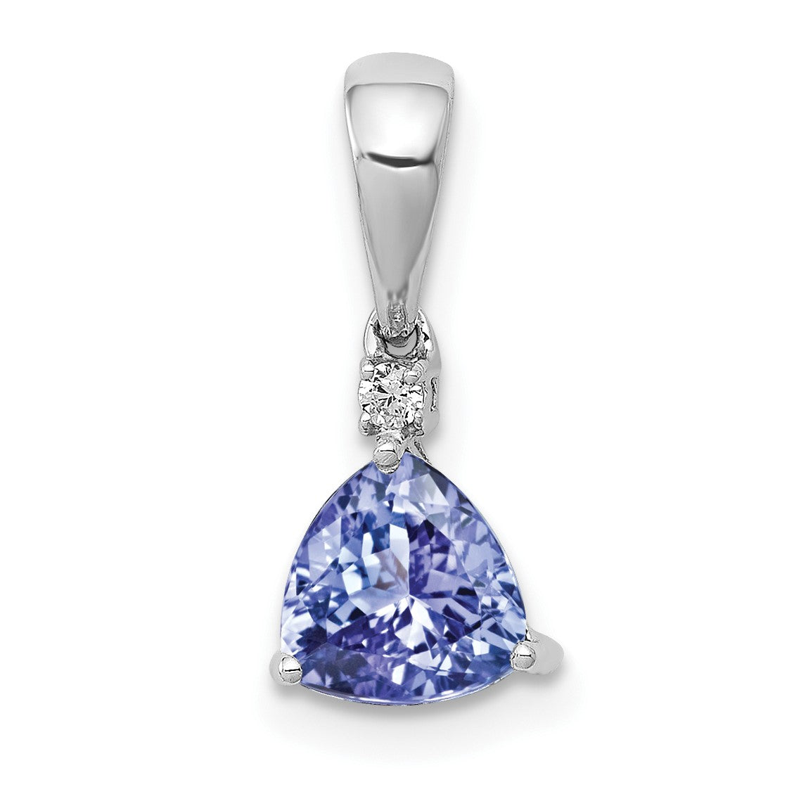 14k White Gold Trillion .72 Tanzanite and Diamond Pendant