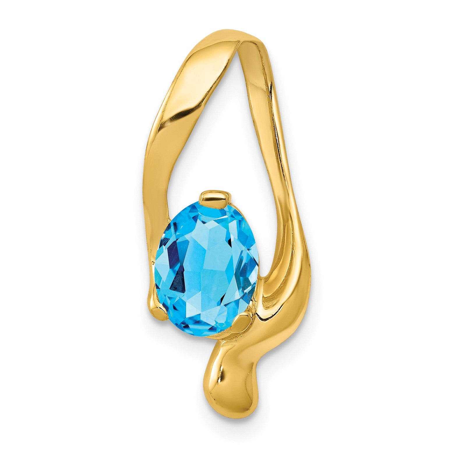 14k 8x6mm Oval Blue Topaz Slide Fits up to 6mm Regular/8mm Fancy or Reversible Omega