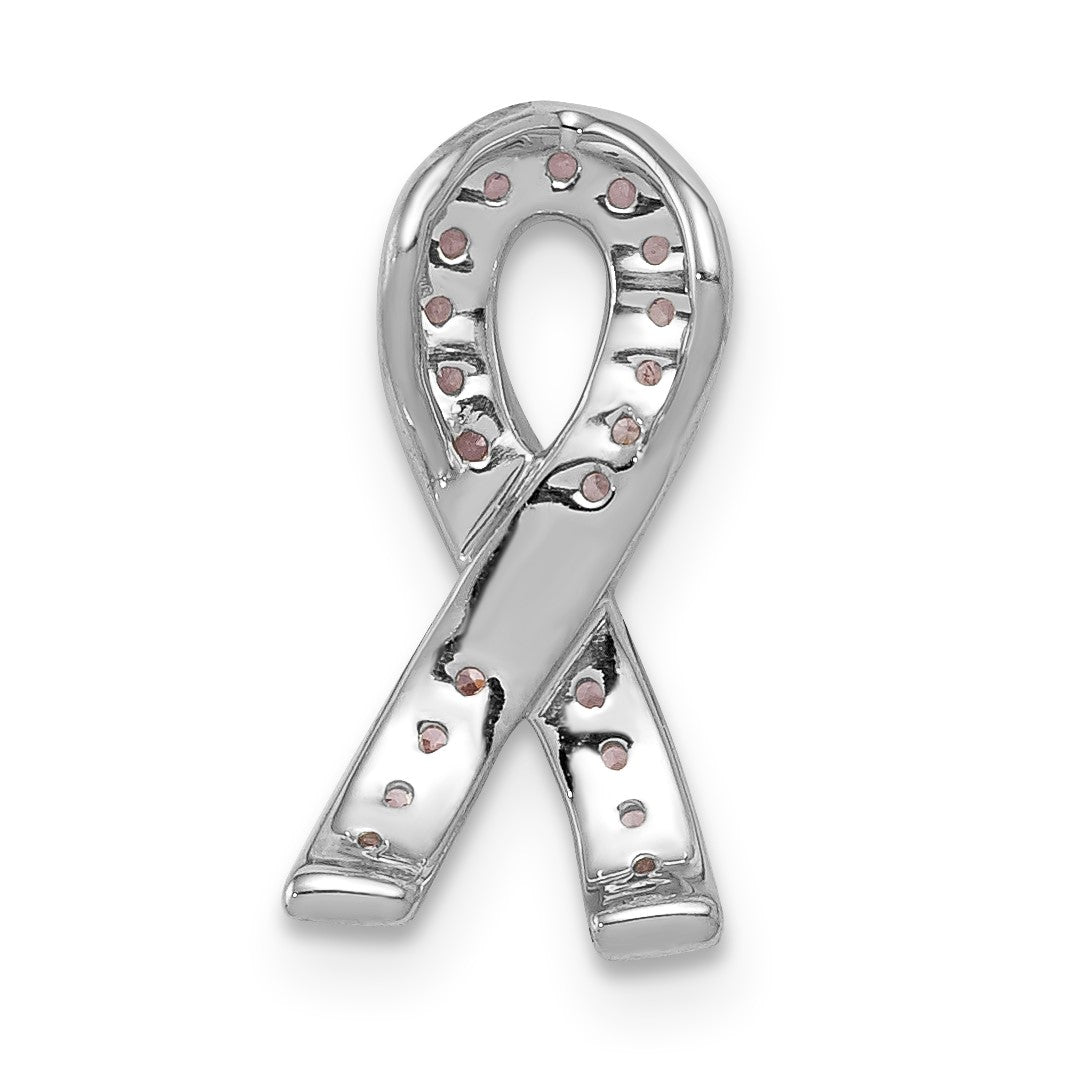 14k White Gold Pink Sapphire Awareness Ribbon Pendant