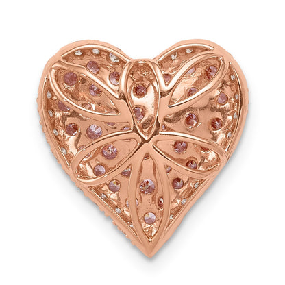 14k Rose Gold Diamond and Pave Pink Sapphire Vintage Heart Chain Slide