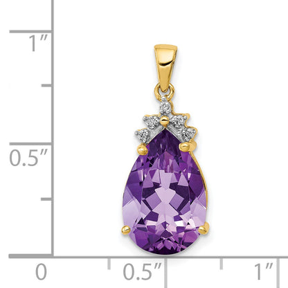 14k Pear 14x9mm Pear Amethyst and Diamond Pendant