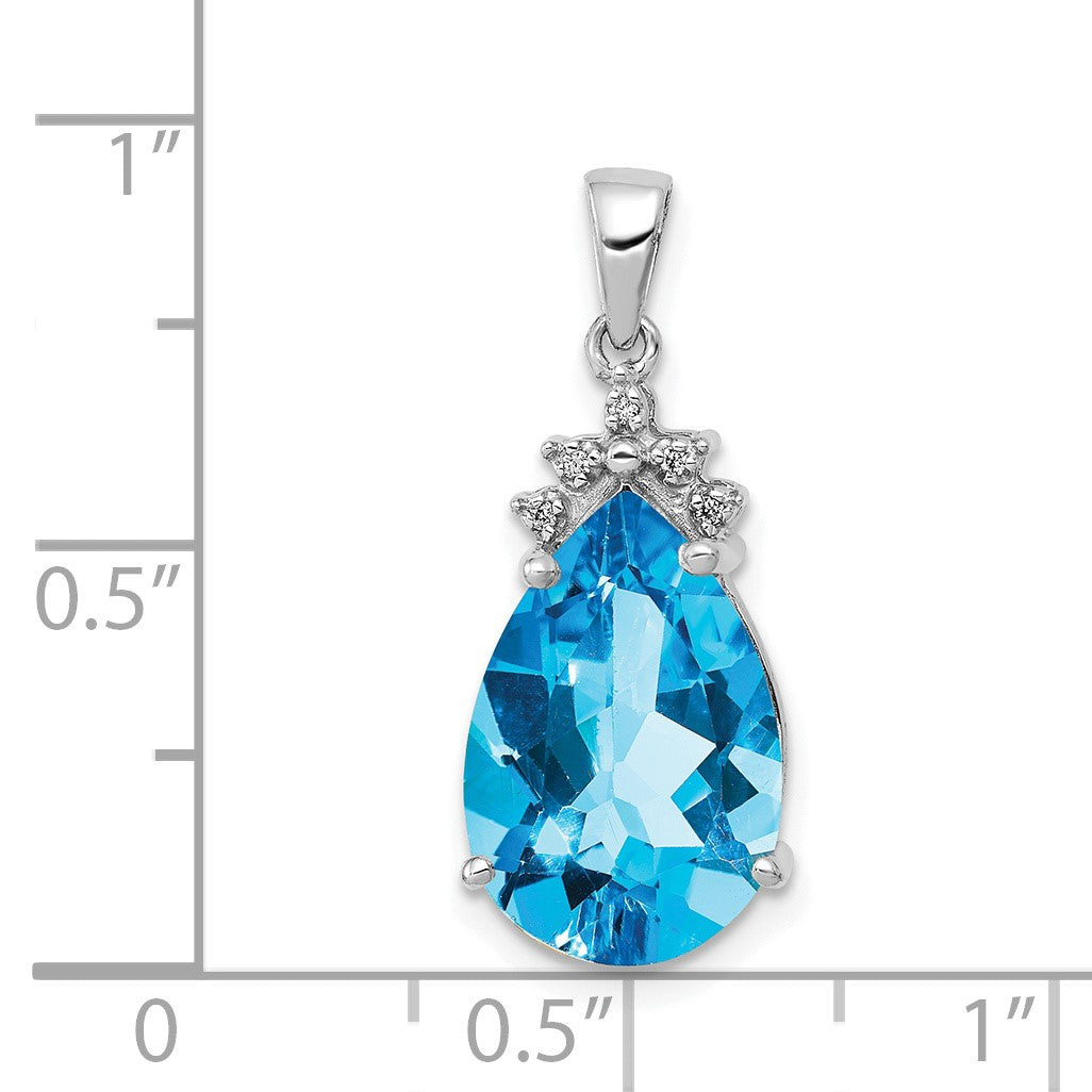 14k White Gold Pear 14x9mm Pear Blue Topaz and Diamond Pendant