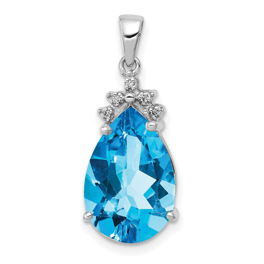 14k White Gold Pear 14x9mm Pear Blue Topaz and Diamond Pendant