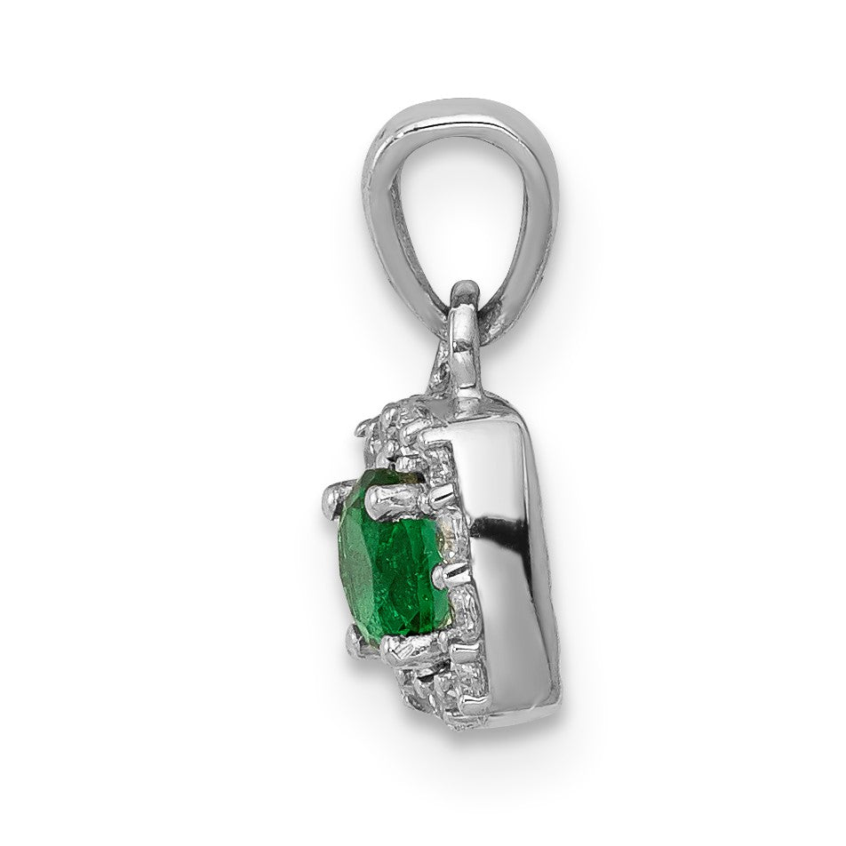 14k White Gold Diamond and .20 Emerald Square Halo Pendant