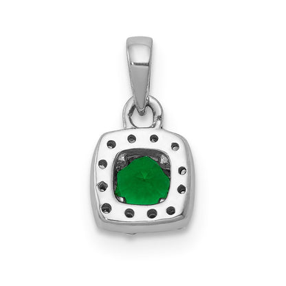 14k White Gold Diamond and .20 Emerald Square Halo Pendant