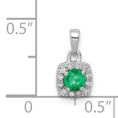 14k White Gold Diamond and .20 Emerald Square Halo Pendant