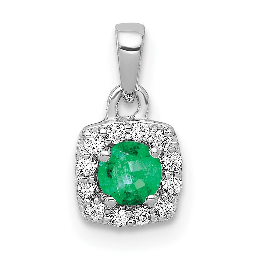 14k White Gold Diamond and .20 Emerald Square Halo Pendant