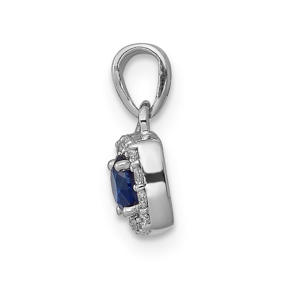 14k White Gold Diamond and .20 Sapphire Square Halo Pendant