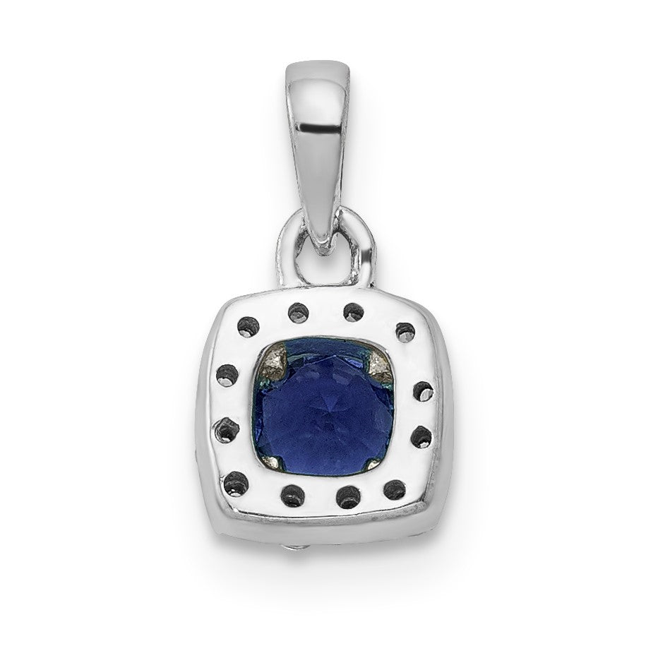 14k White Gold Diamond and .20 Sapphire Square Halo Pendant