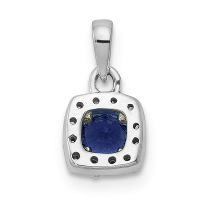 14k White Gold Diamond and .20 Sapphire Square Halo Pendant