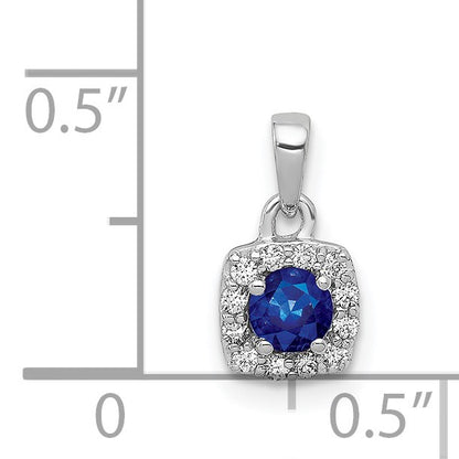 14k White Gold Diamond and .20 Sapphire Square Halo Pendant