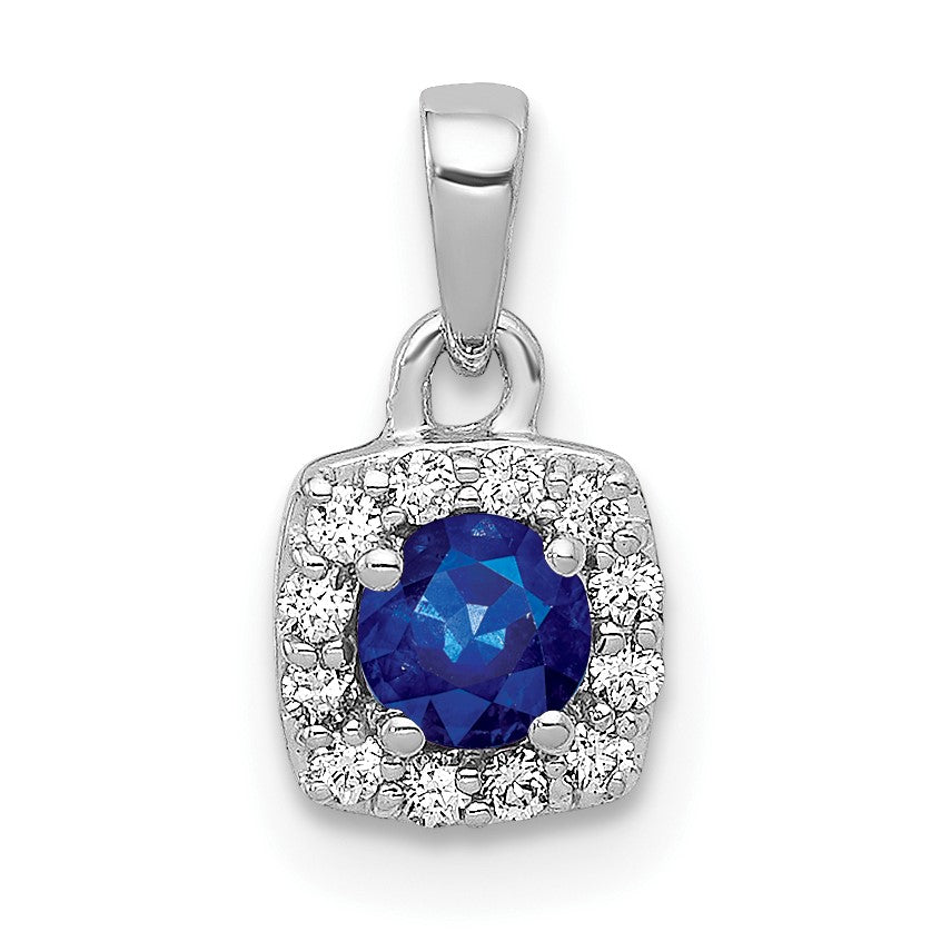 14k White Gold Diamond and .20 Sapphire Square Halo Pendant