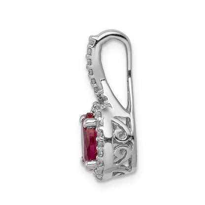 14k White Gold Diamond and Oval Ruby Halo Pendant Fits up to 2mm Regular/3mm Fancy or Reversible Omega