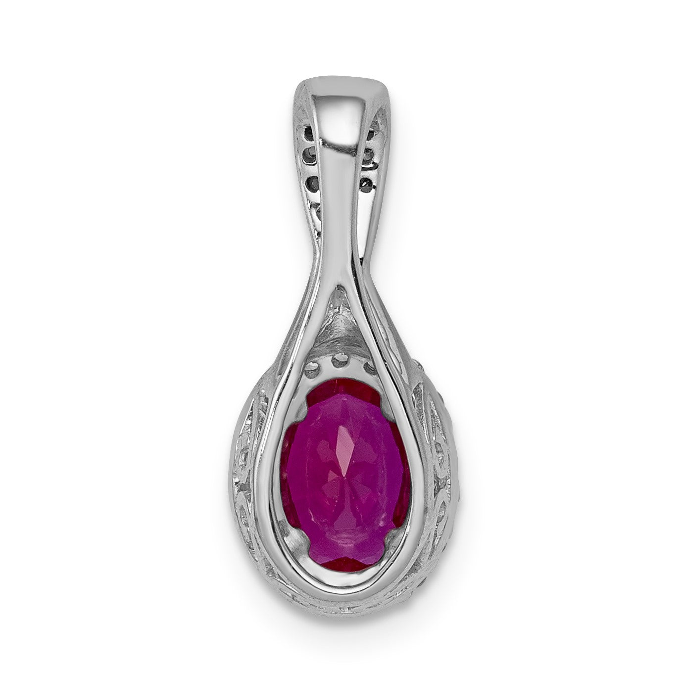 14k White Gold Diamond and Oval Ruby Halo Pendant Fits up to 2mm Regular/3mm Fancy or Reversible Omega