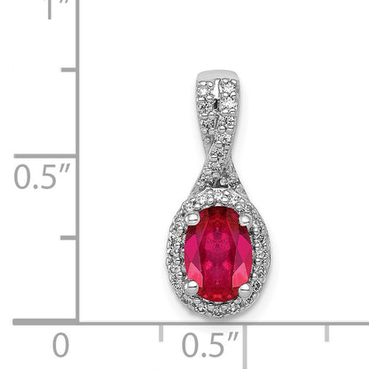 14k White Gold Diamond and Oval Ruby Halo Pendant Fits up to 2mm Regular/3mm Fancy or Reversible Omega