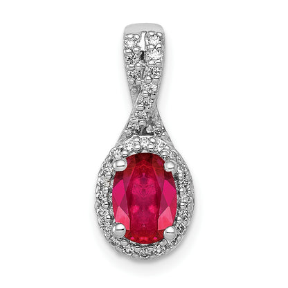 14k White Gold Diamond and Oval Ruby Halo Pendant Fits up to 2mm Regular/3mm Fancy or Reversible Omega
