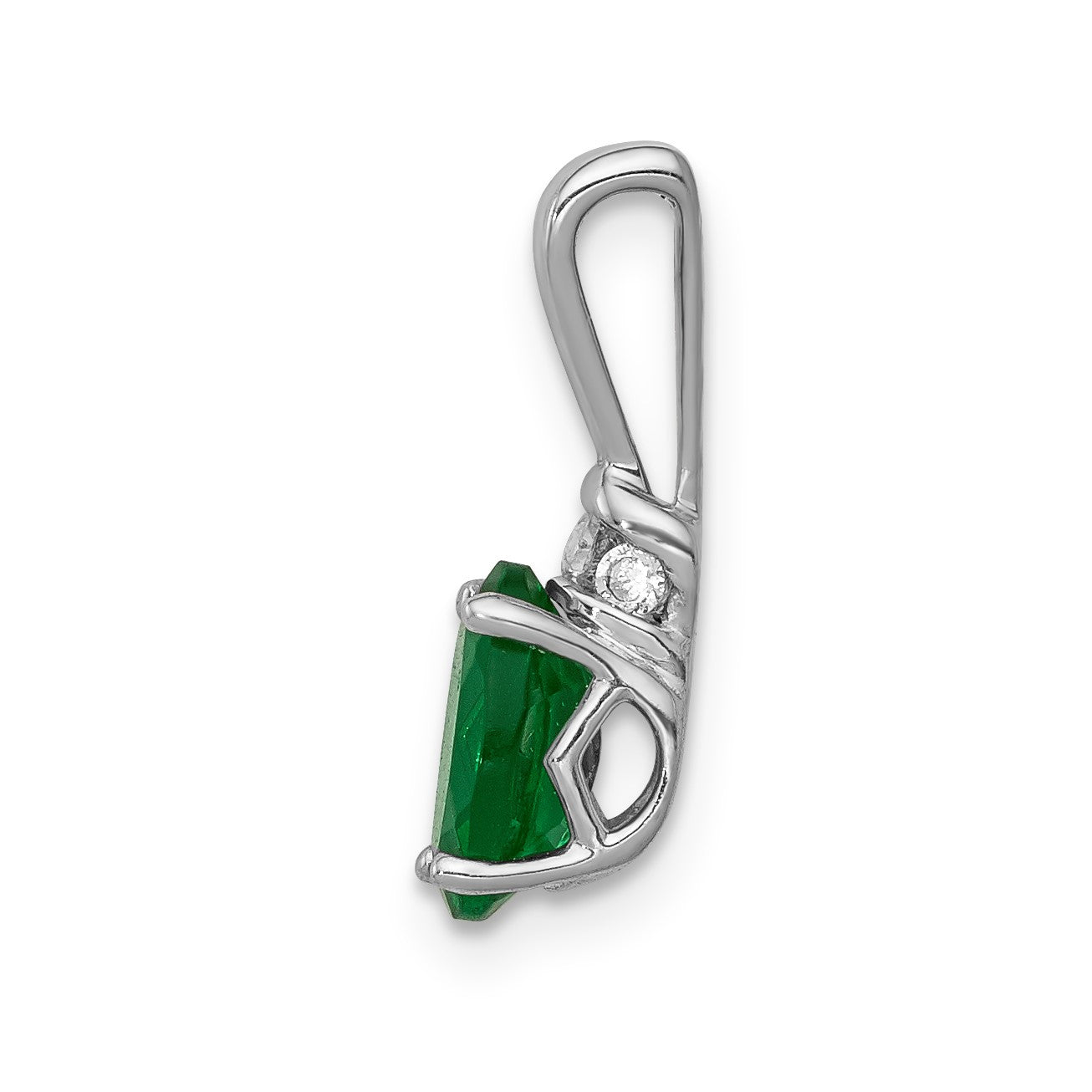 14k White Gold Diamond and Oval Emerald Pendant