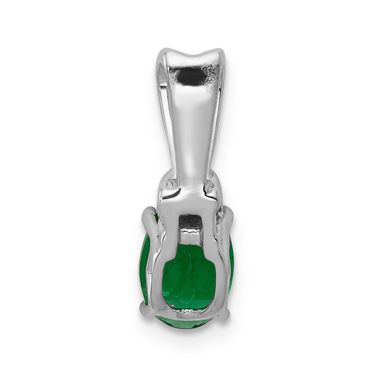 14k White Gold Diamond and Oval Emerald Pendant