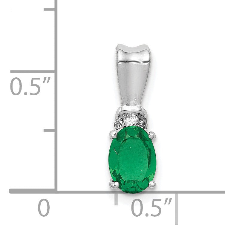 14k White Gold Diamond and Oval Emerald Pendant