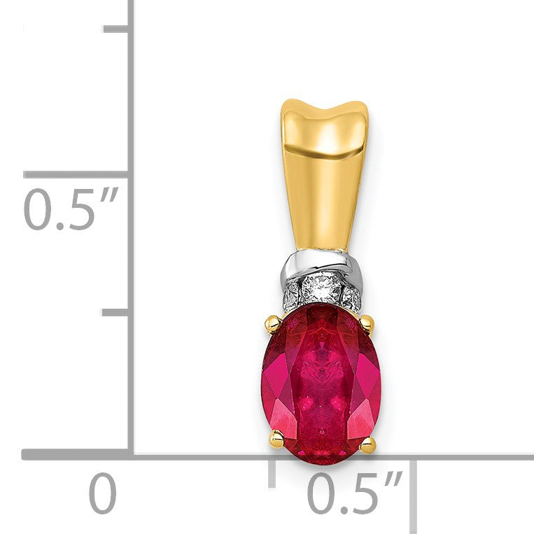 14k with White Rhodium Diamond and .66 Oval Ruby Pendant
