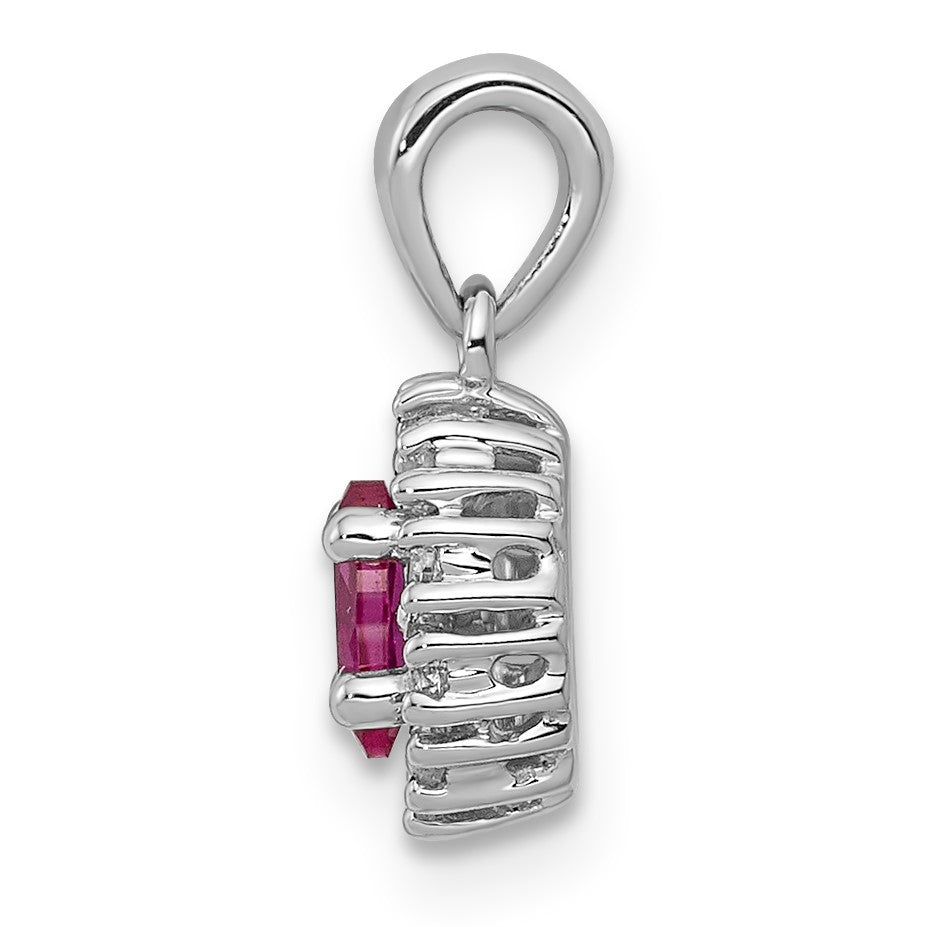 14k White Gold Diamond and .32 Oval Ruby Halo Pendant