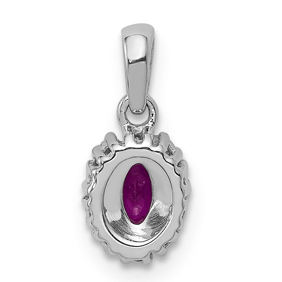 14k White Gold Diamond and .32 Oval Ruby Halo Pendant