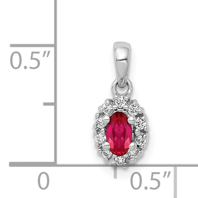 14k White Gold Diamond and .32 Oval Ruby Halo Pendant