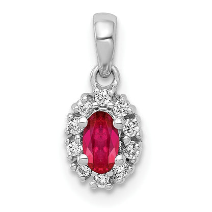 14k White Gold Diamond and .32 Oval Ruby Halo Pendant