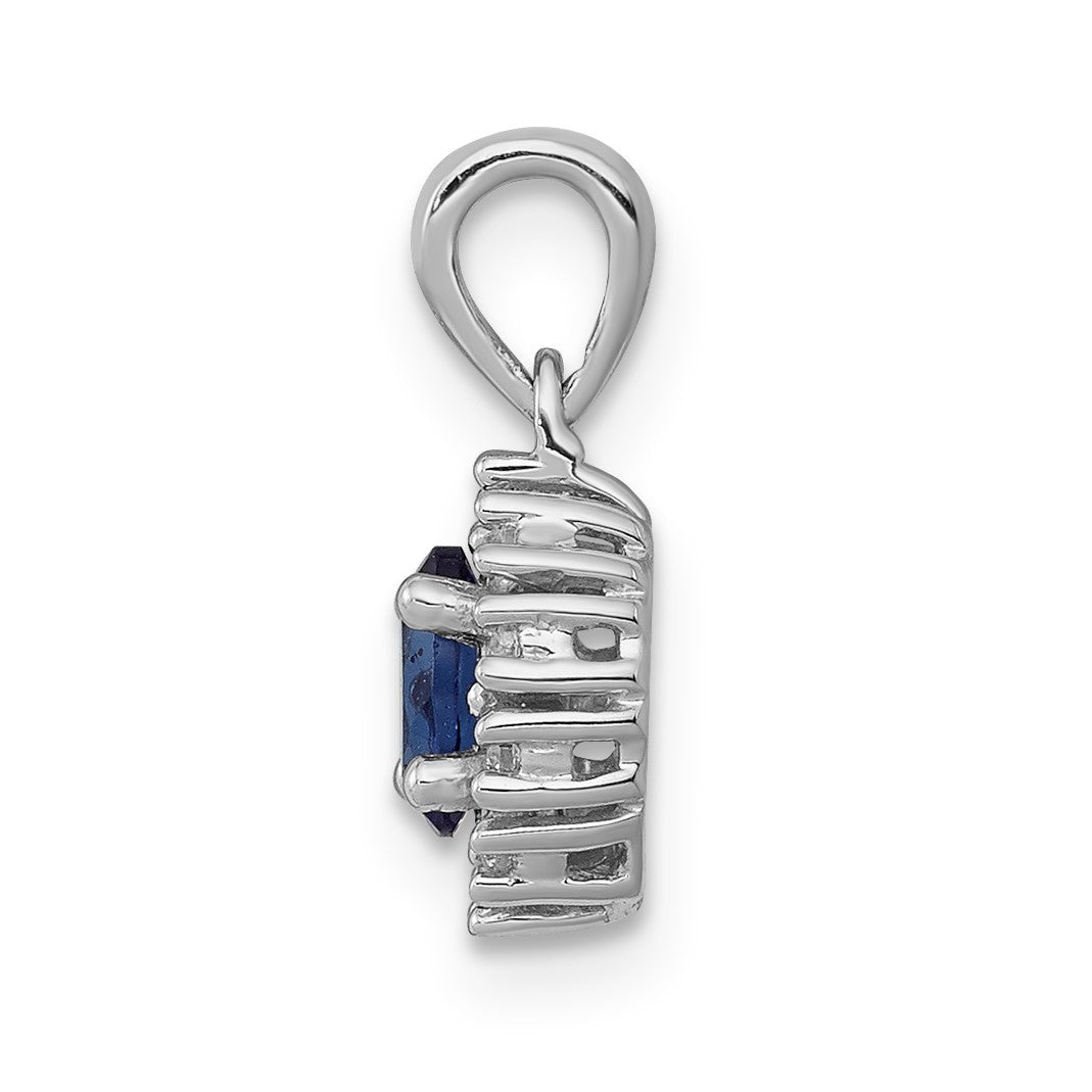 14k White Gold Diamond and .32 Sapphire Oval Halo Pendant