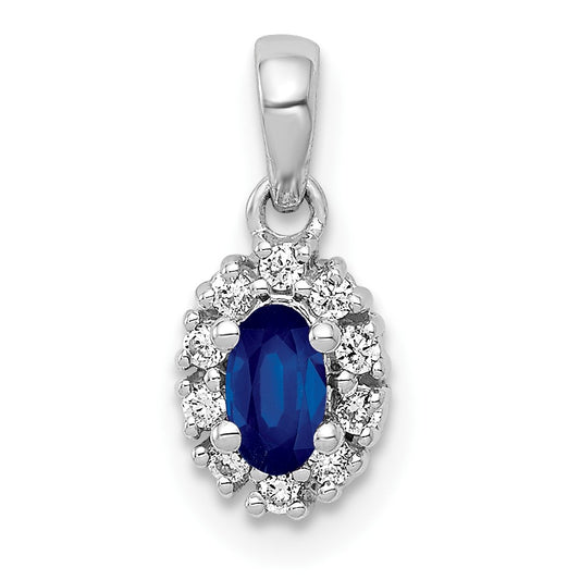 14k White Gold Diamond and .32 Sapphire Oval Halo Pendant