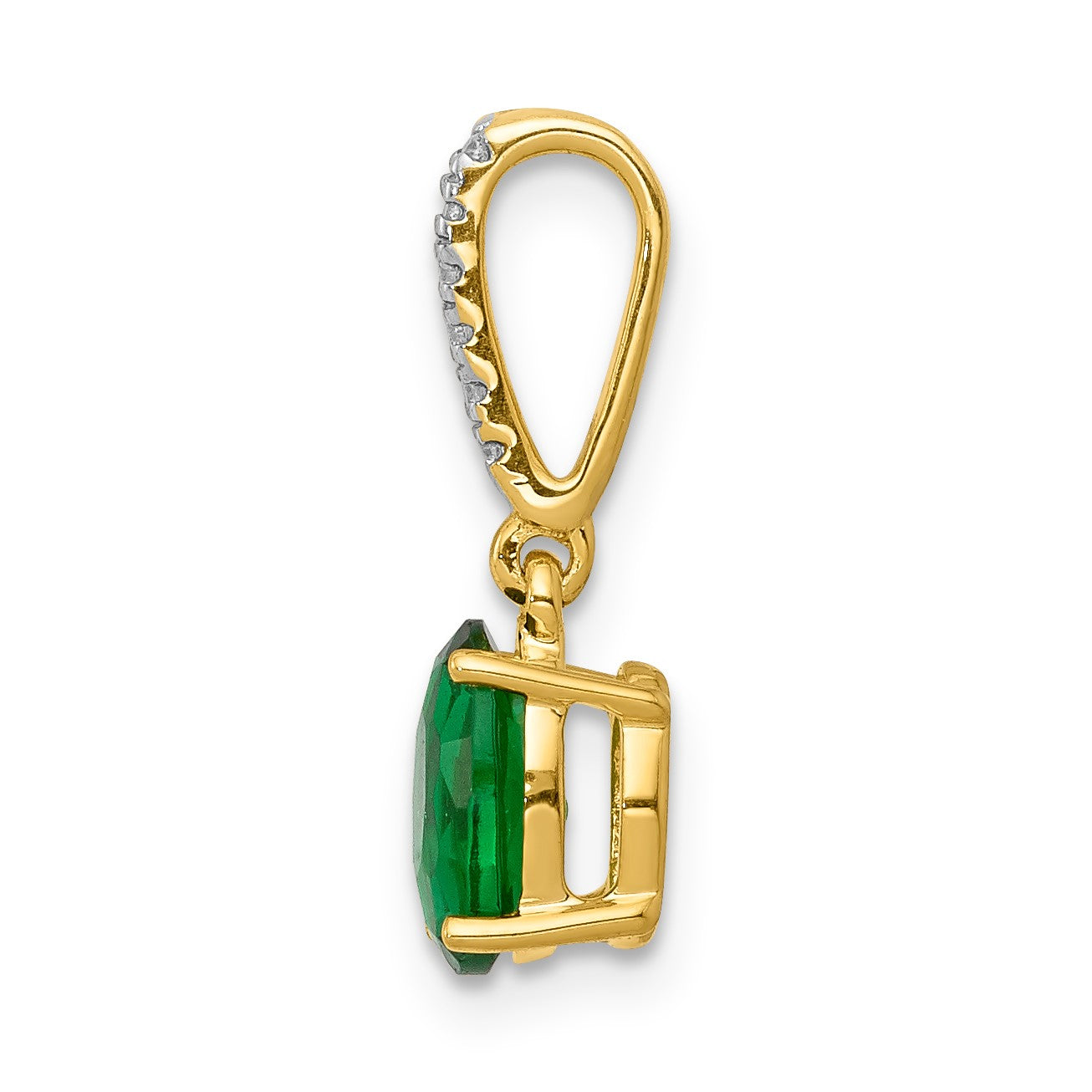 14k Diamond and Oval Emerald Pendant
