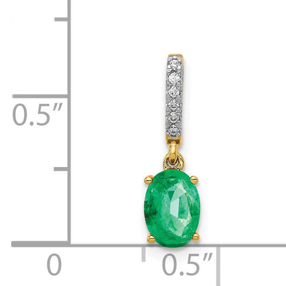 14k Diamond and Oval Emerald Pendant