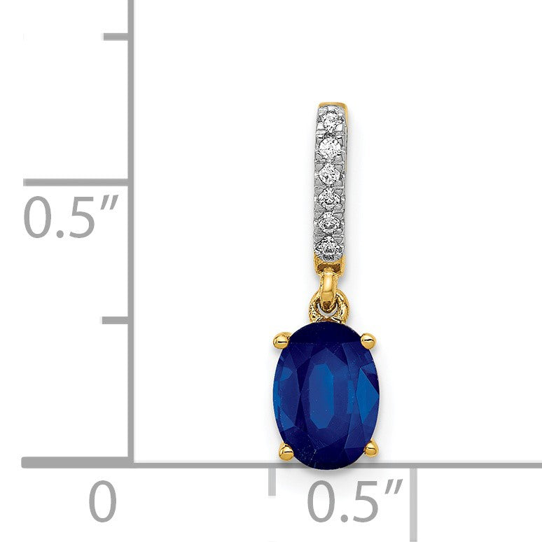 14k Diamond and 1.04 Oval Sapphire Pendant