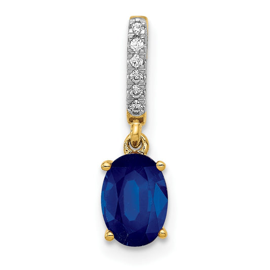 14k Diamond and 1.04 Oval Sapphire Pendant