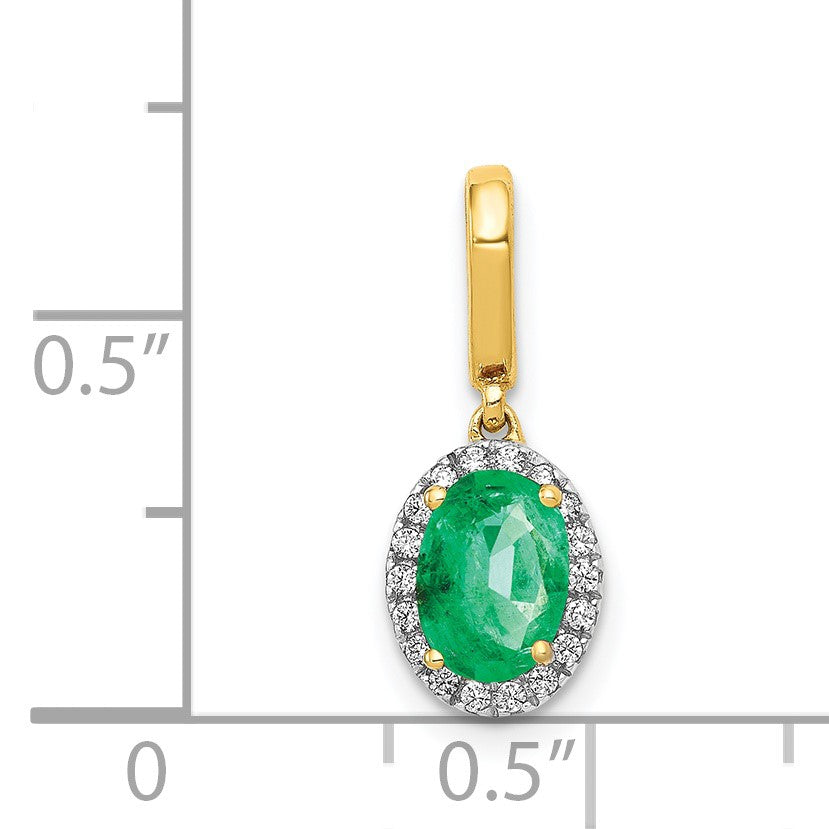 14k Diamond and Oval Emerald Halo Pendant