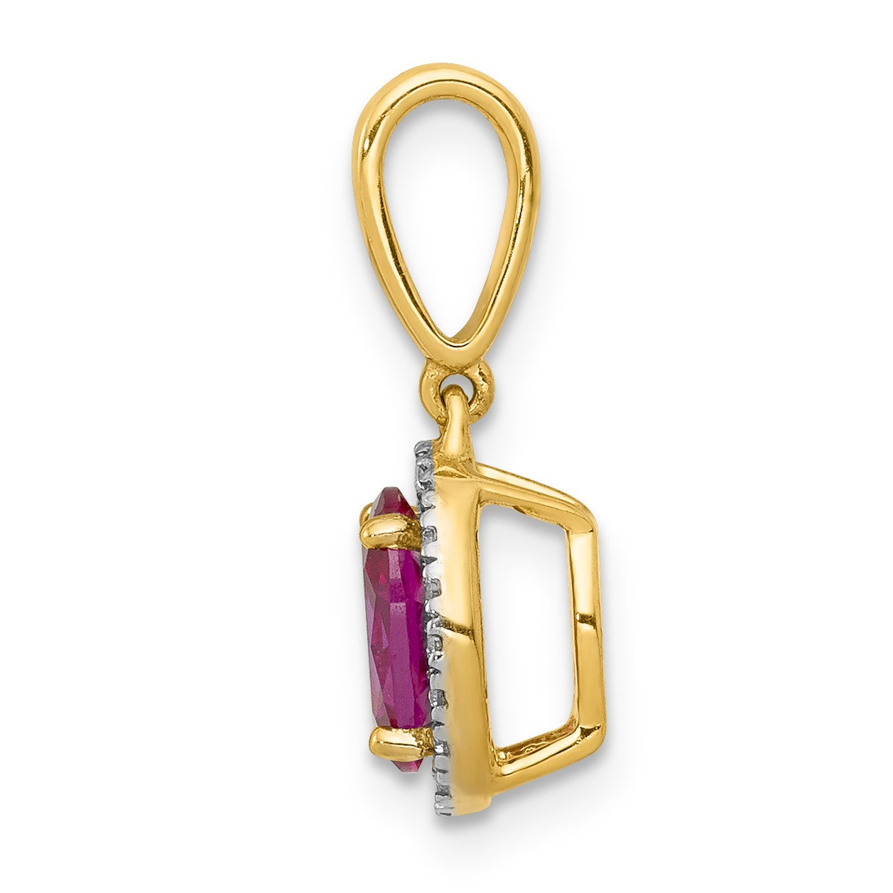 14k Diamond and .99 Oval Ruby Halo Pendant