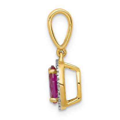 14k Diamond and .99 Oval Ruby Halo Pendant