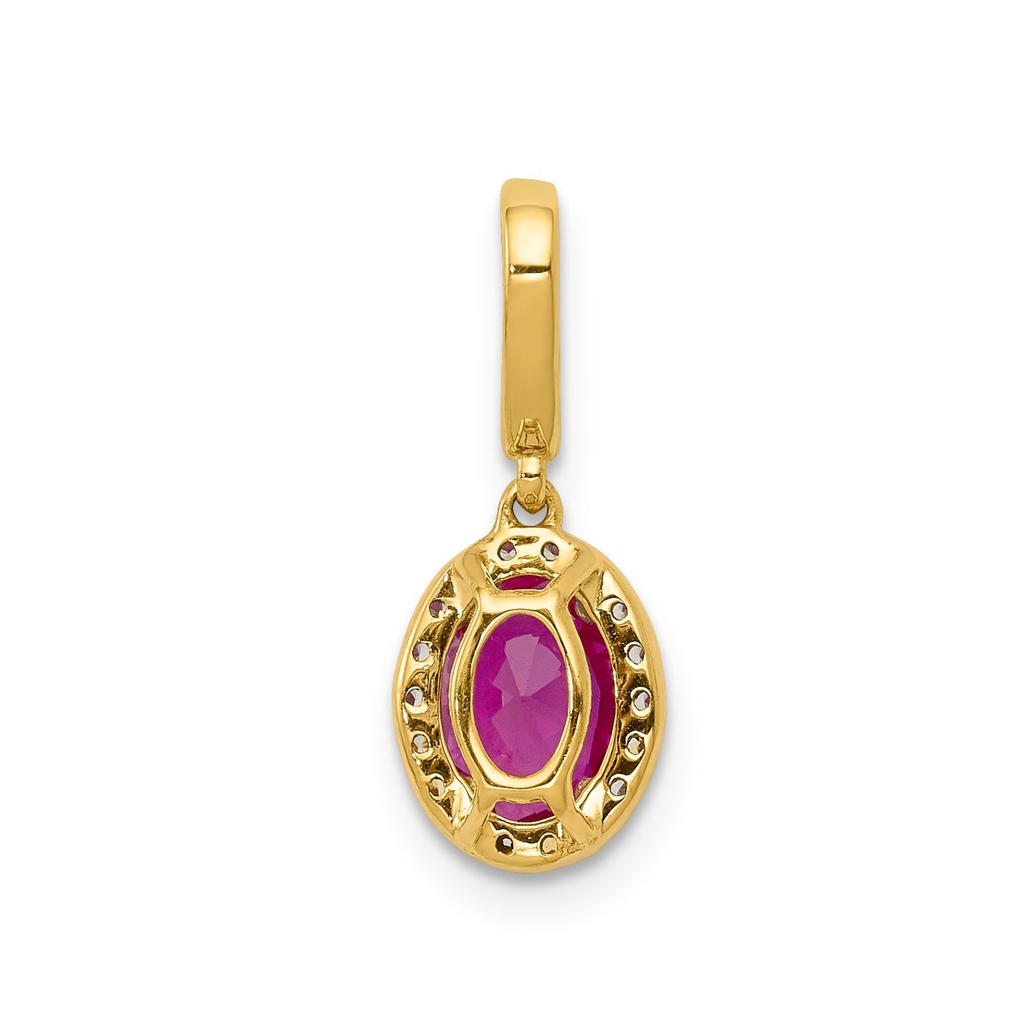 14k Diamond and .99 Oval Ruby Halo Pendant
