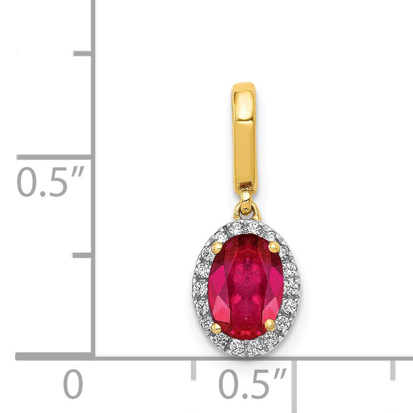 14k Diamond and .99 Oval Ruby Halo Pendant