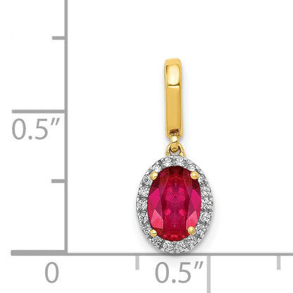 14k Diamond and .99 Oval Ruby Halo Pendant