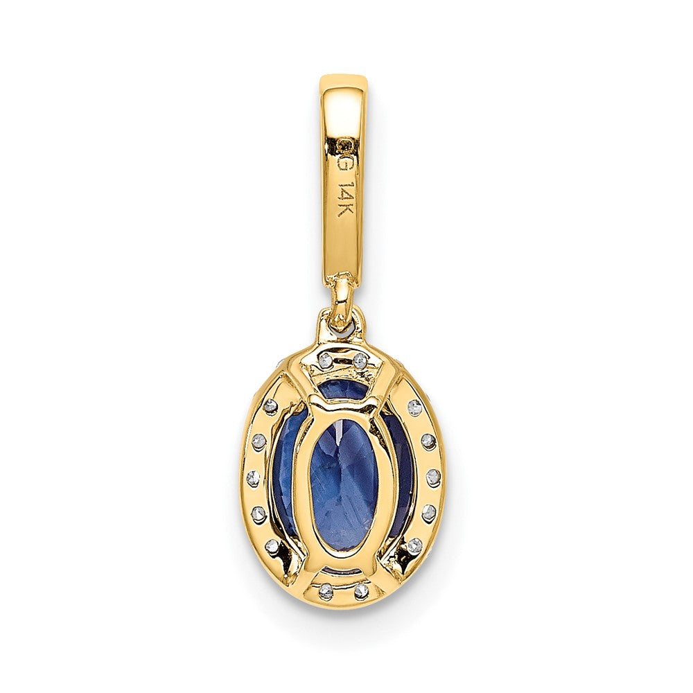 14k Diamond and Oval 1.05 Sapphire Halo Pendant