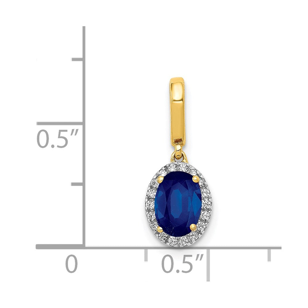 14k Diamond and Oval 1.05 Sapphire Halo Pendant