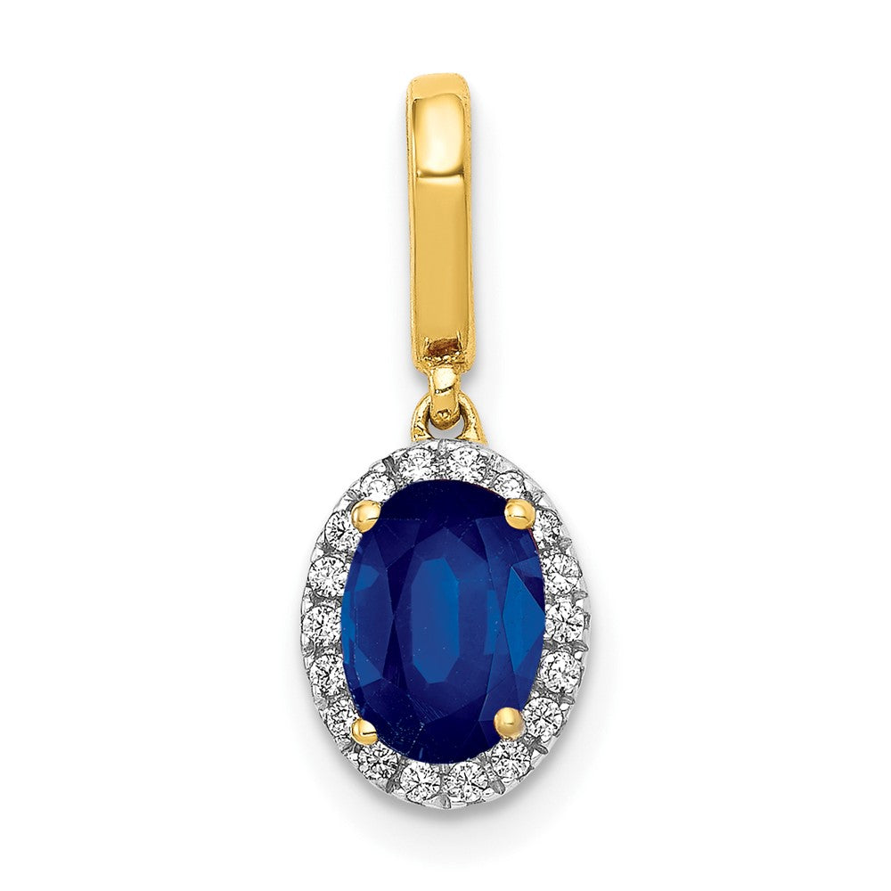 14k Diamond and Oval 1.05 Sapphire Halo Pendant