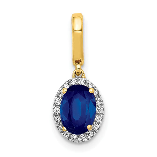 14k Diamond and Oval 1.05 Sapphire Halo Pendant