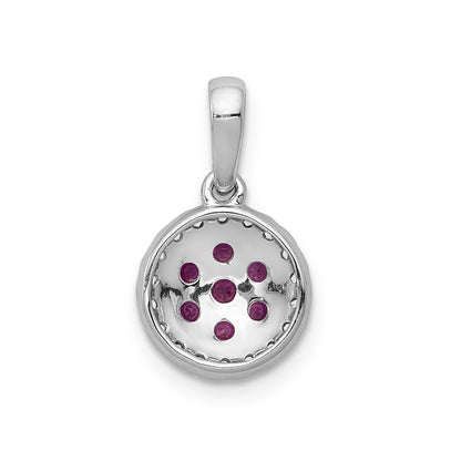 14k White Gold Diamond and .28 Ruby Cluster Halo Pendant