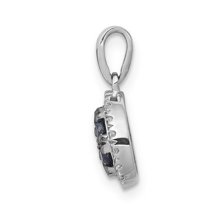 14k White Gold Diamond and Sapphire Cluster Halo Pendant