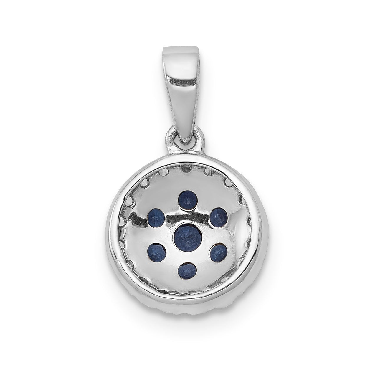 14k White Gold Diamond and Sapphire Cluster Halo Pendant